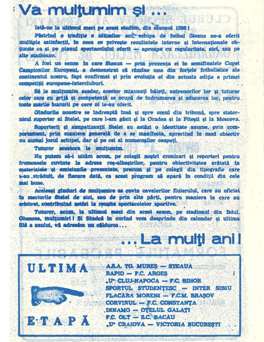 Pagină din programul meciului Steaua – Corvinul 6