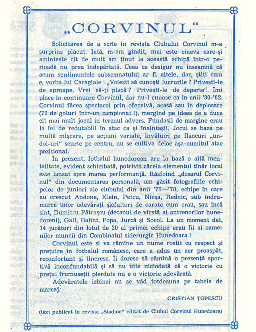 Pagină din programul meciului Steaua – Corvinul 7